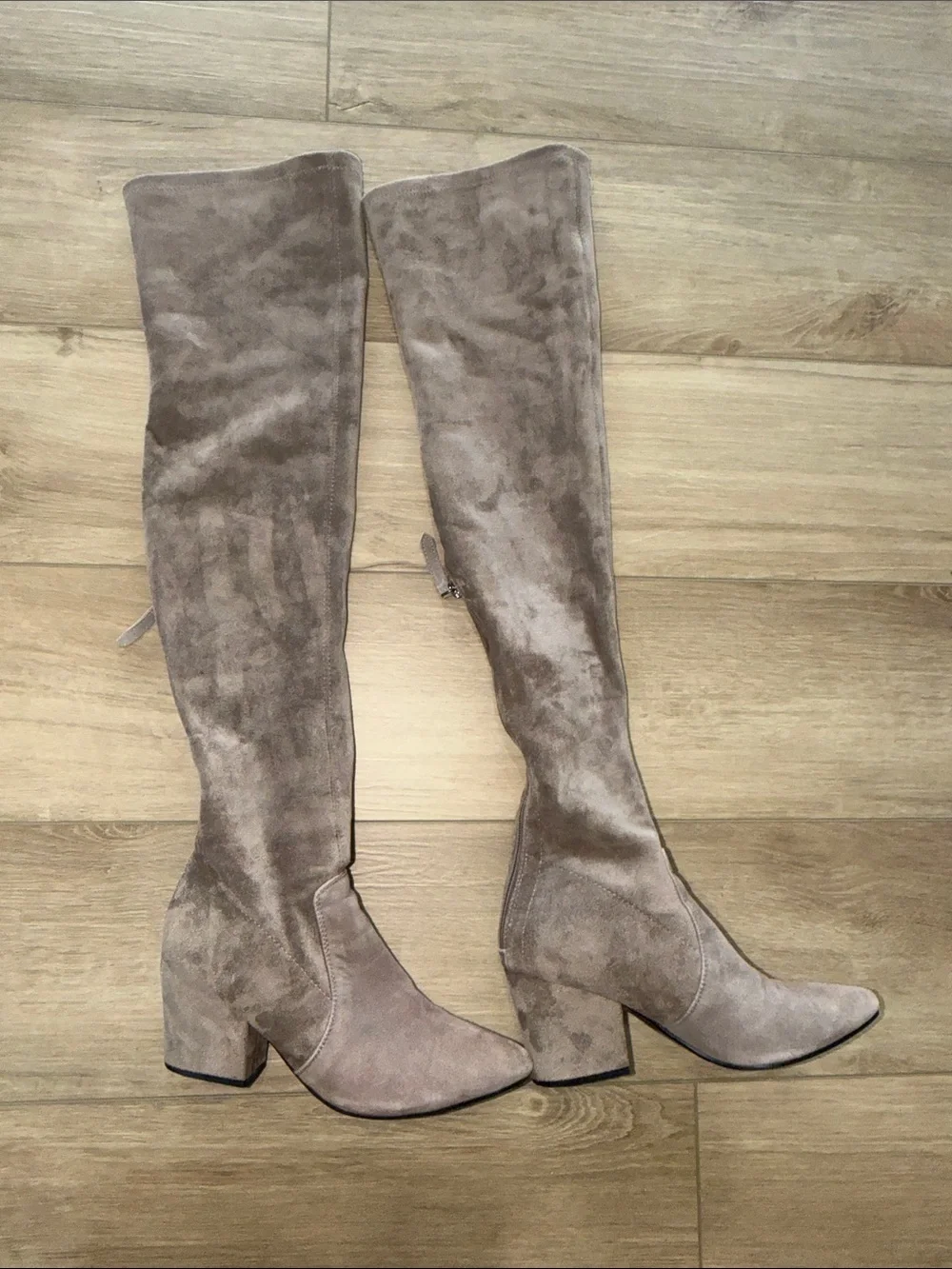 Women's Over-the-Knee Suede Block Heel Boots - Taupe size 8 zip up